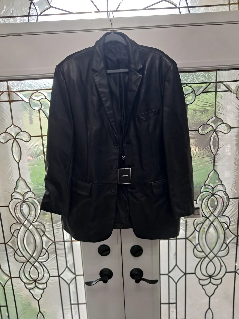 Alfani Black Genuine Leather Blazer Jacket Button Sport Coat Size 42R NWT